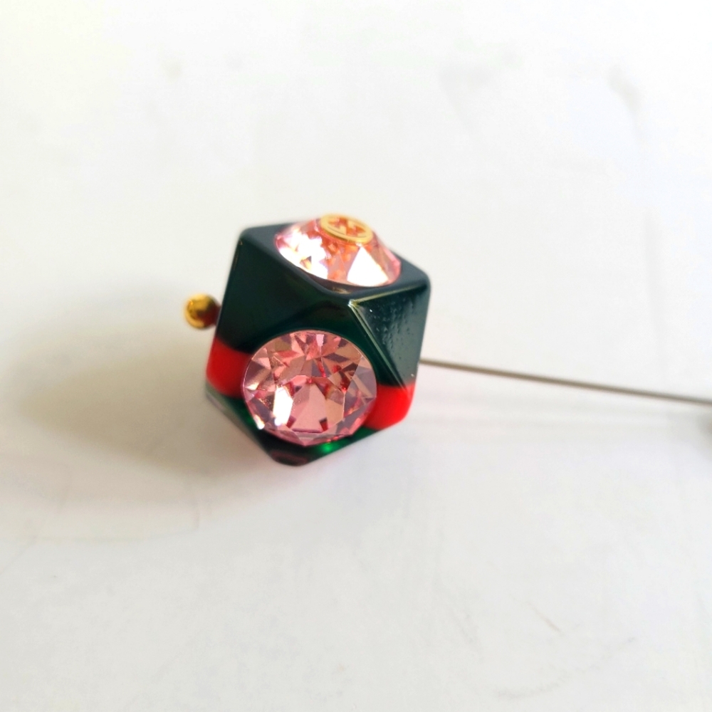 Gucci vintage SPILLA pin brooch resin and crystal green red and pink NEW - Picture 5 of 10